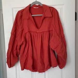 Ces Femme Burnt Orange Gauze Blouse S